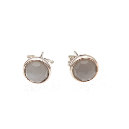 Pandora Sterling Silver Real Gray Moonstone June Birthday Blooms Stud Earrings