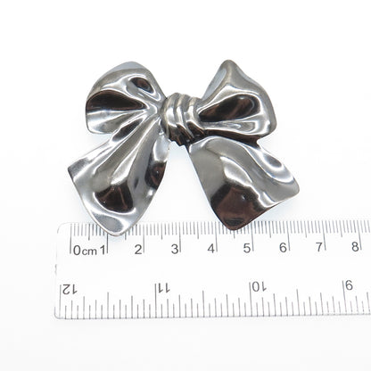 925 Sterling Silver Vintage Ribbon Bow Oxidized Pin Brooch