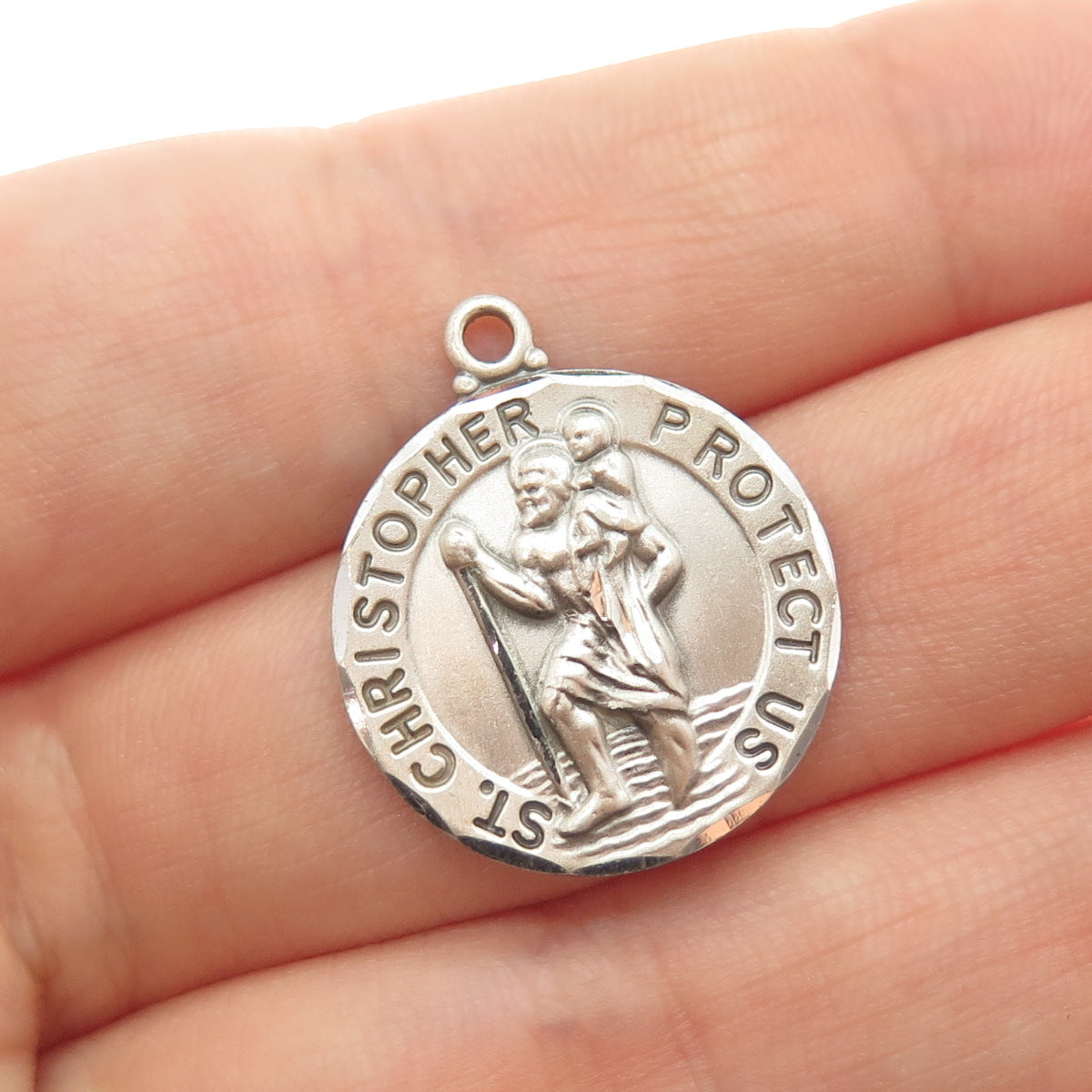 TRU-KAY 925 Sterling Silver Vintage St. Christopher Mini Charm Pendant