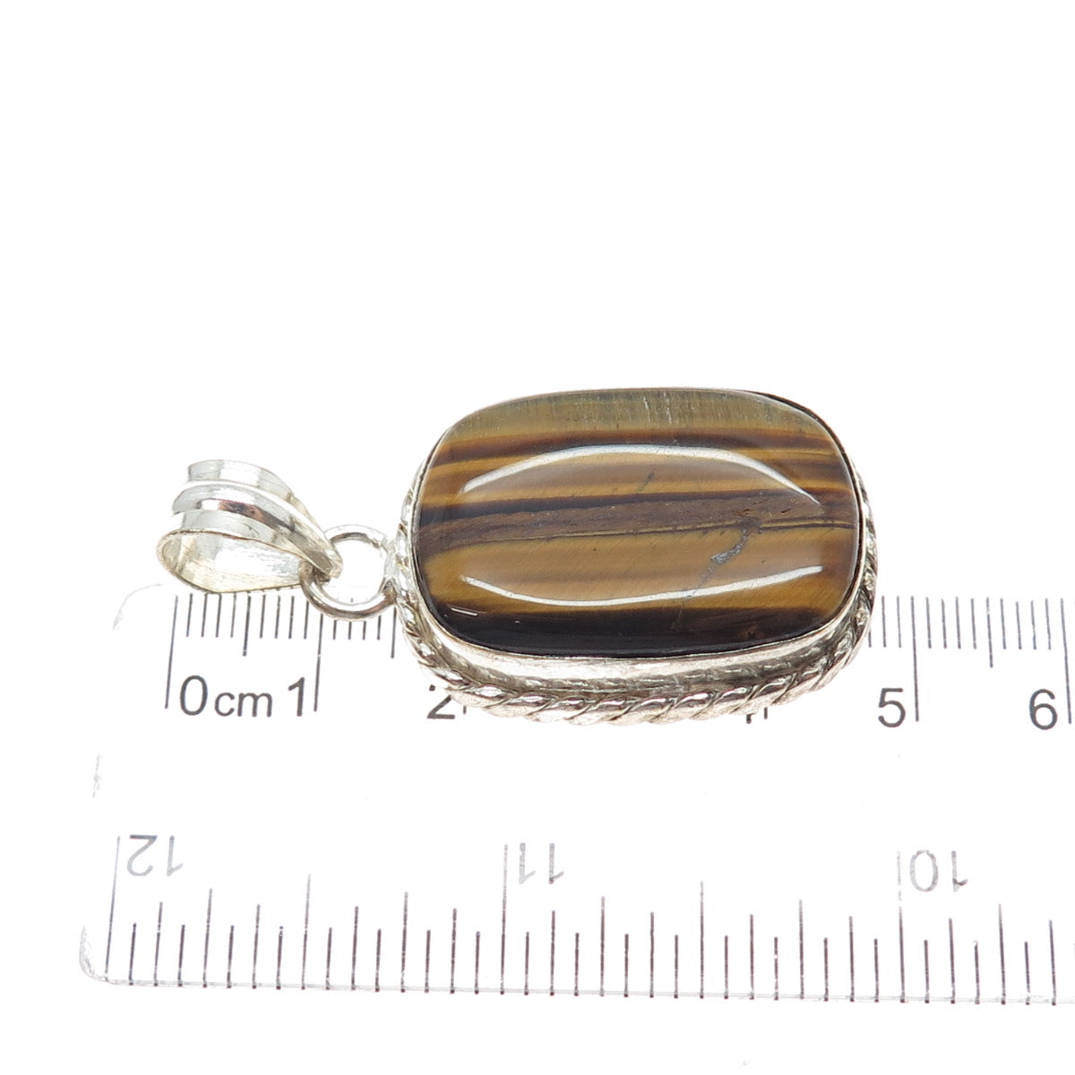 925 Sterling Silver Vintage Real Cabochon Tiger Eye Charm Pendant