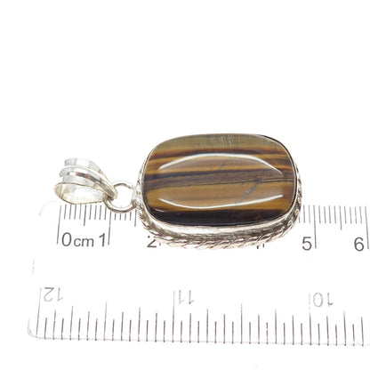 925 Sterling Silver Vintage Real Cabochon Tiger Eye Charm Pendant