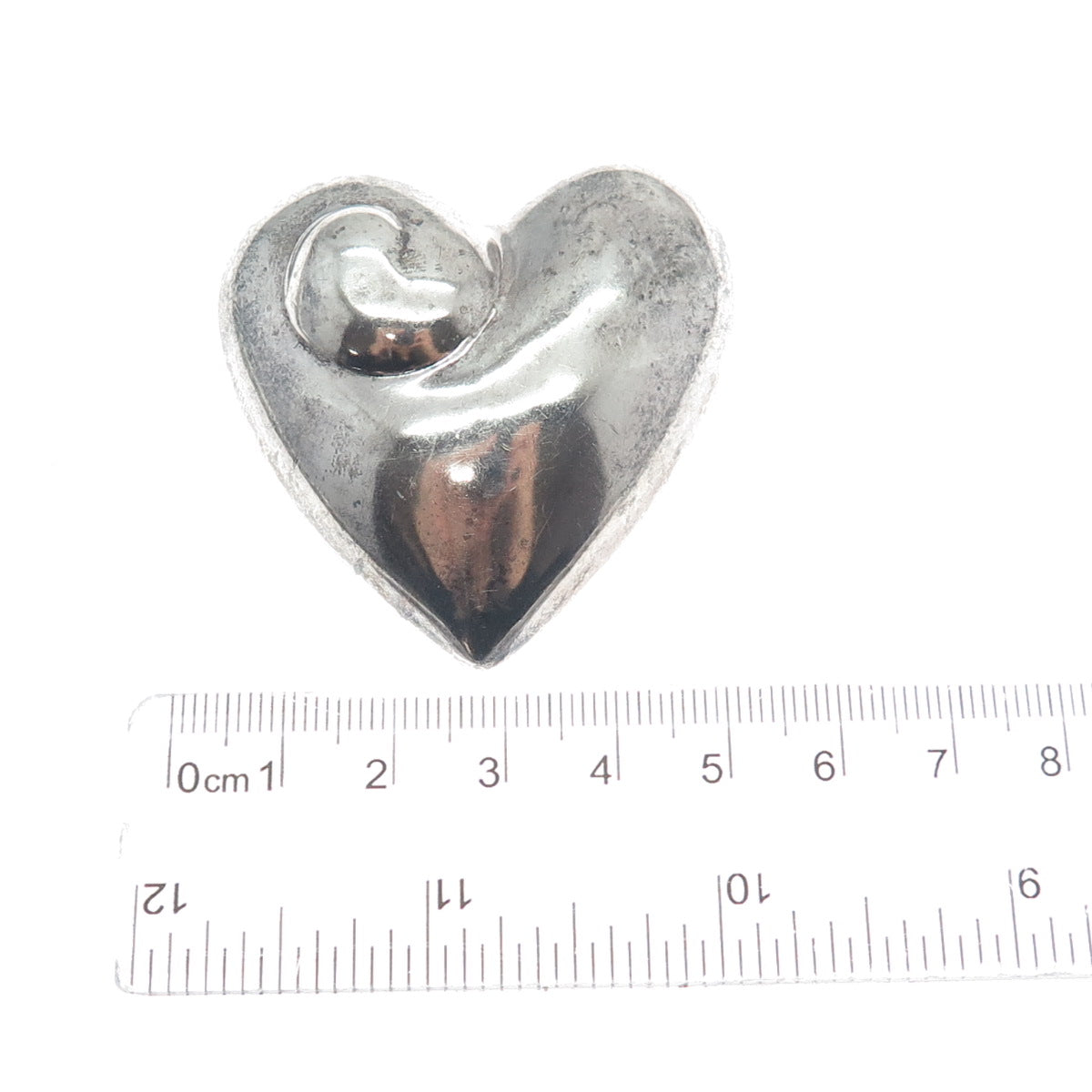 925 Sterling Silver Vintage Mexico Modernist Heart Oxidized Pin Brooch