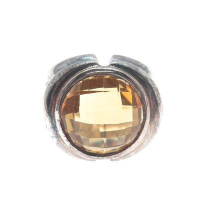 925 Sterling Silver Vintage Real Citrine Modernist Oxidized Ring Size 5