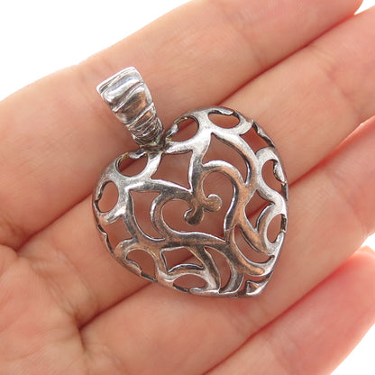 MILOR 925 Sterling Silver Vintage Italy Ornate Heart Oxidized Charm Pendant