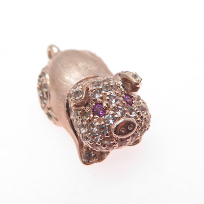 925 Sterling Silver Rose Gold Plated Real Amethyst & Topaz Pig 3D Charm Pendant