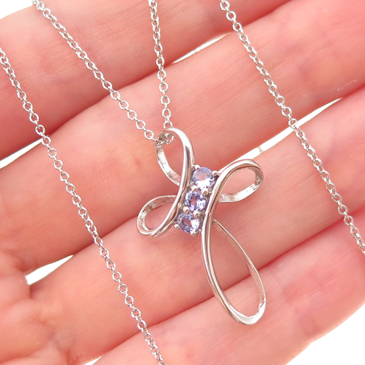 Chuck Clemency 925 Sterling Silver Real Tanzanite Cross Cable Chain Necklace 20"