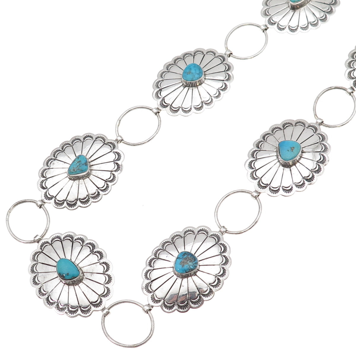 Nelson Garcia Kewa Old Pawn 925 Sterling Vintage Turquoise Concho Necklace 36"