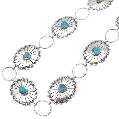 Nelson Garcia Kewa Old Pawn 925 Sterling Vintage Turquoise Concho Necklace 36"