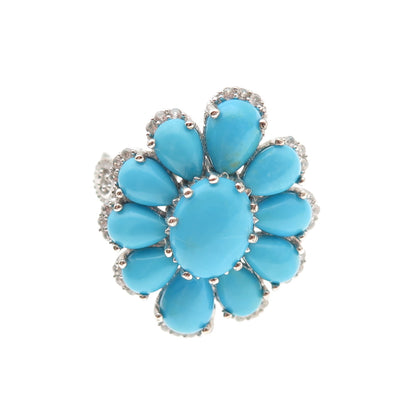 Chuck Clemency 925 Sterling Silver Real Turquoise & White Topaz Ring Size 8