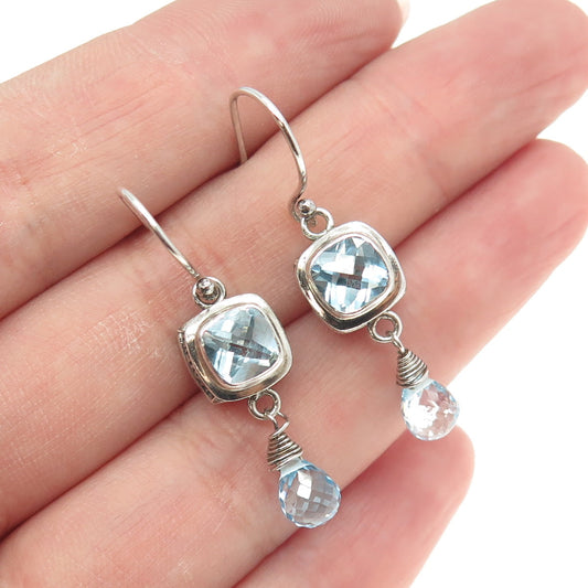 925 Sterling Silver Vintage Real Blue Topaz Dangling Earrings