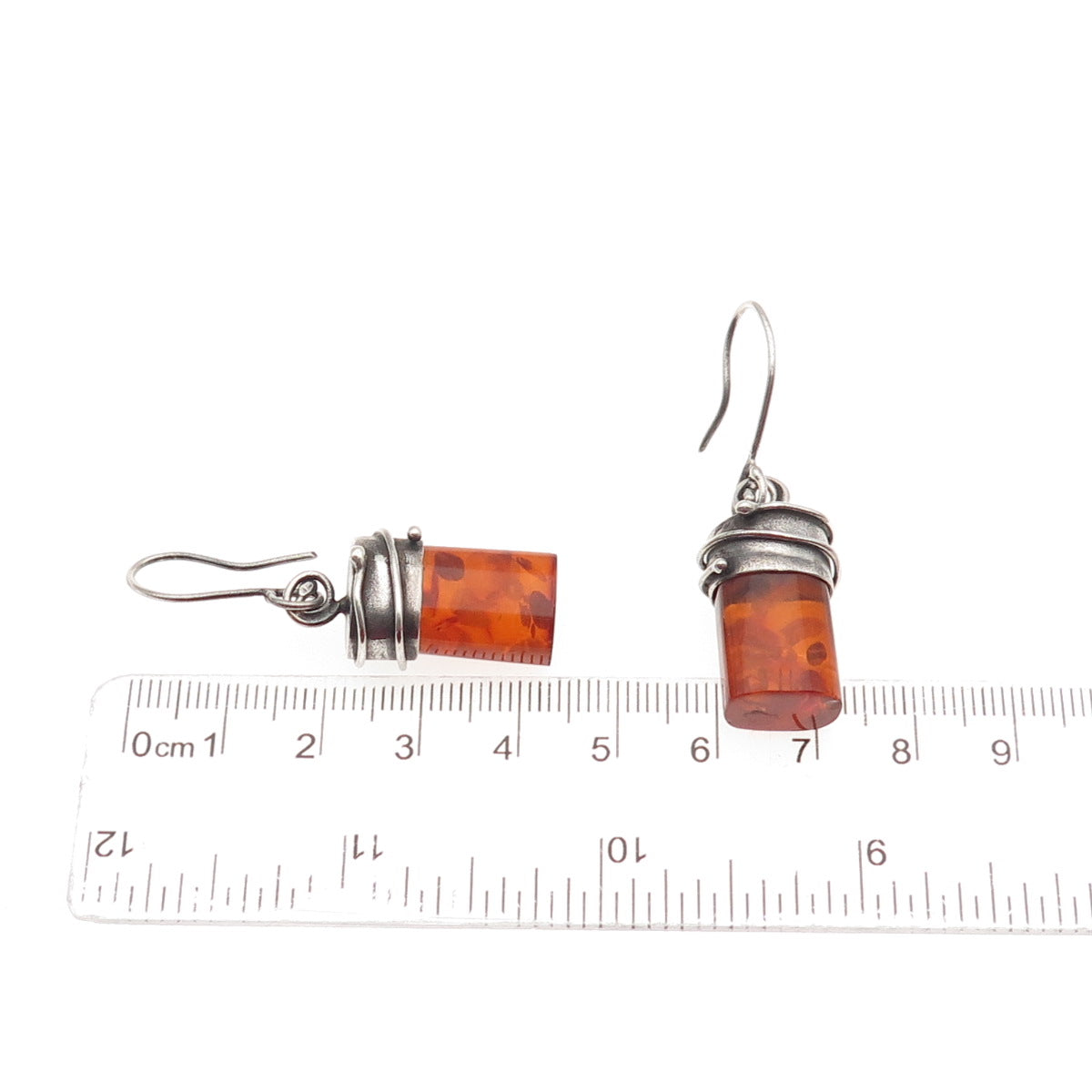 900 Silver Vintage Czechia Real Amber Modernist Oxidized Dangle Earrings