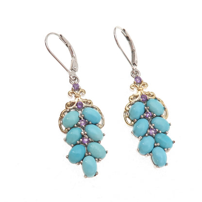Chuck Clemency Sterling Silver 2-Tone Real Turquoise & Amethyst Dangle Earrings