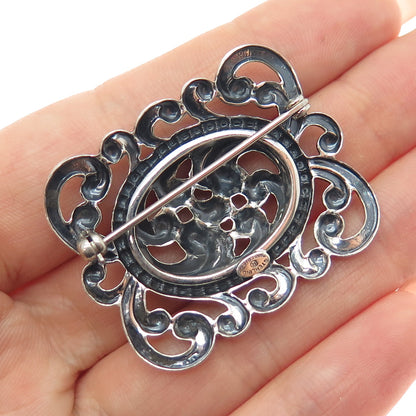 DANECRAFT 925 Sterling Silver Antique Art Deco Swirl Oxidized Pin Brooch