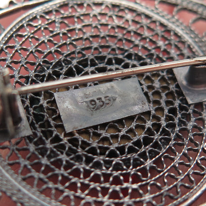 935 Silver Vintage Israel Real Eilat Modernist Filigree Oxidized Pin Brooch