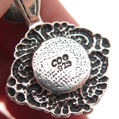 Carolyn Pollack 925 Sterling Silver Vintage Real Rhodonite Floral Charm Pendant