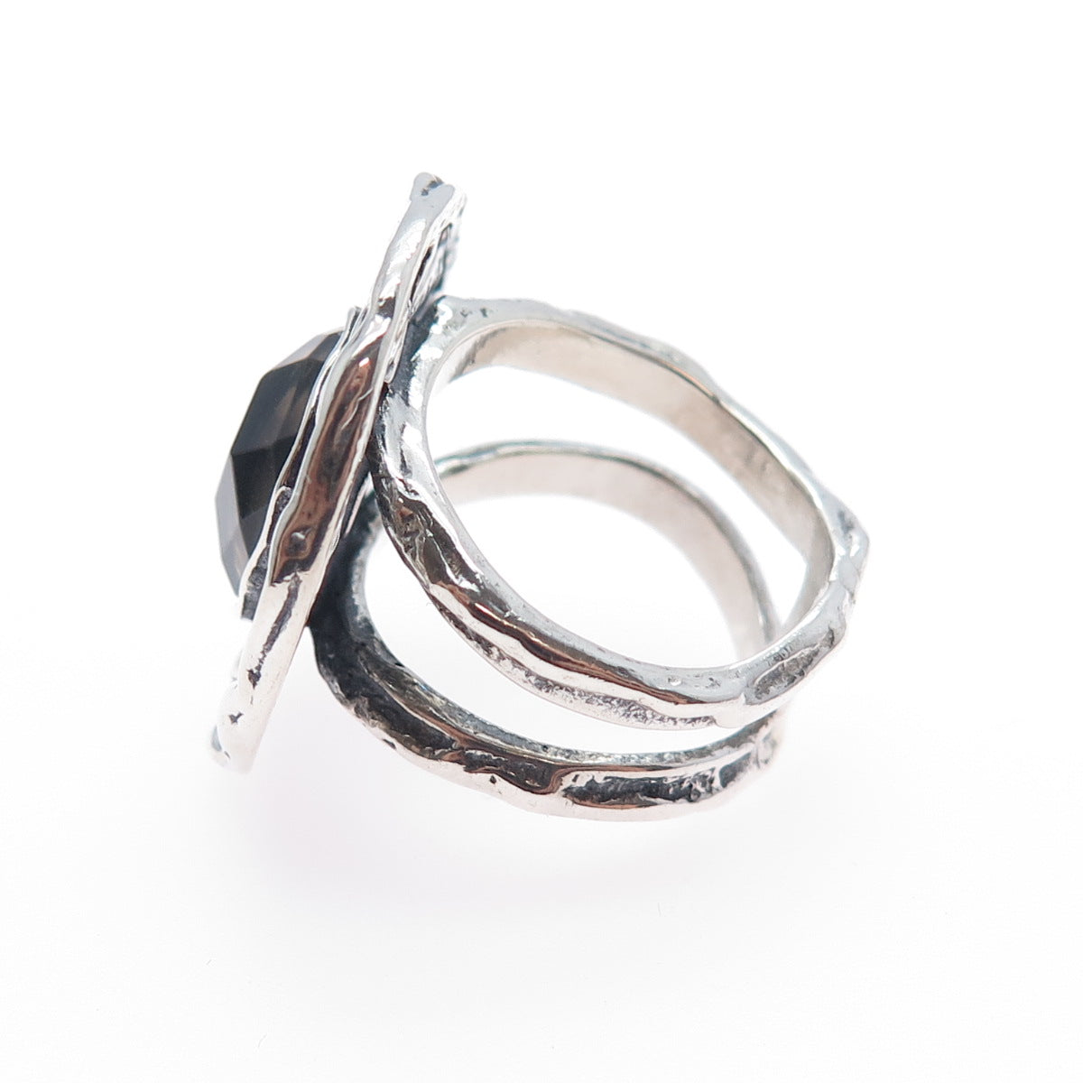 GOLAN GOLDEX Sterling Silver Vintage Real Smoky Quartz Oxidized Ring Size 5.75