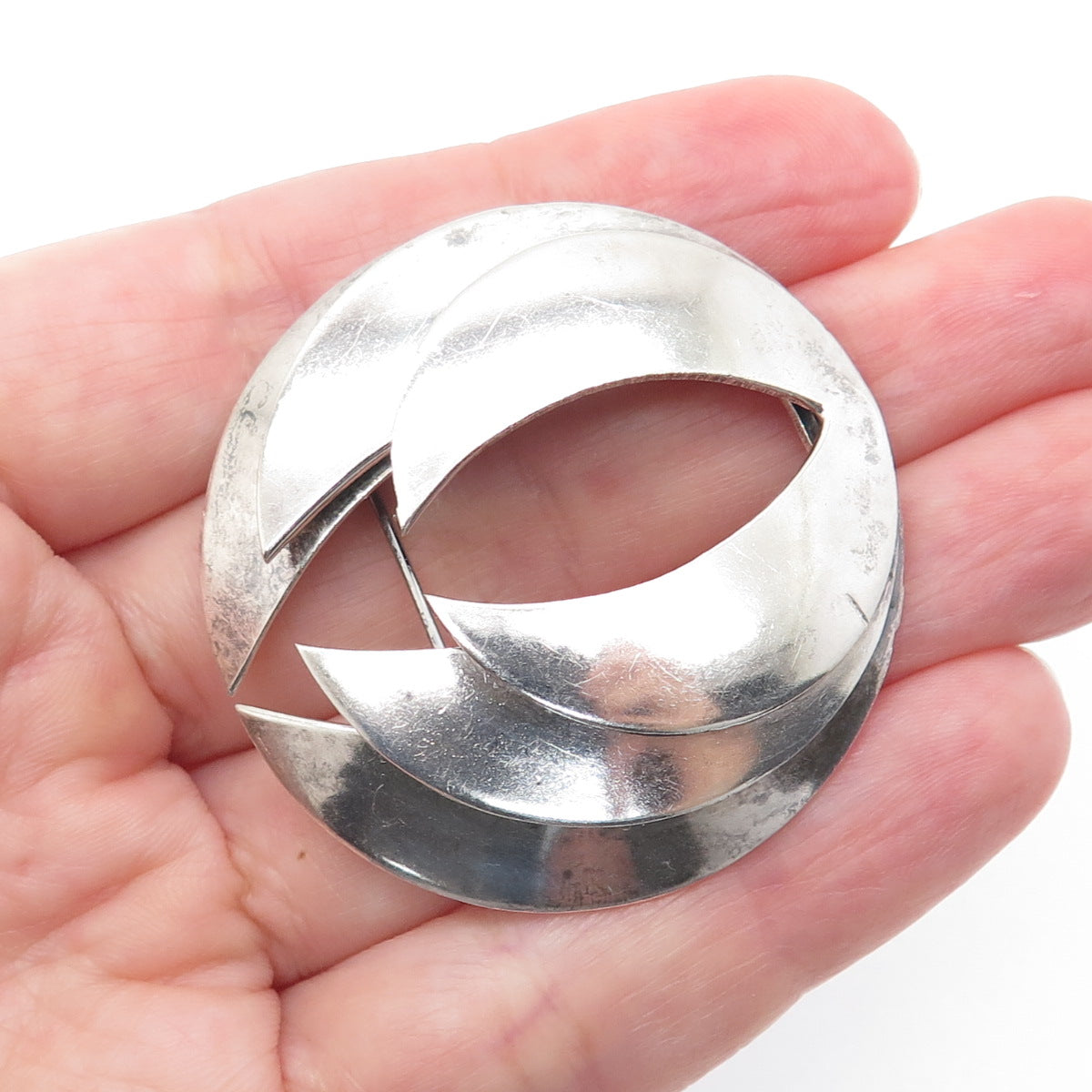 925 Sterling Silver Vintage Mexico Modernist Oxidized Pin Brooch