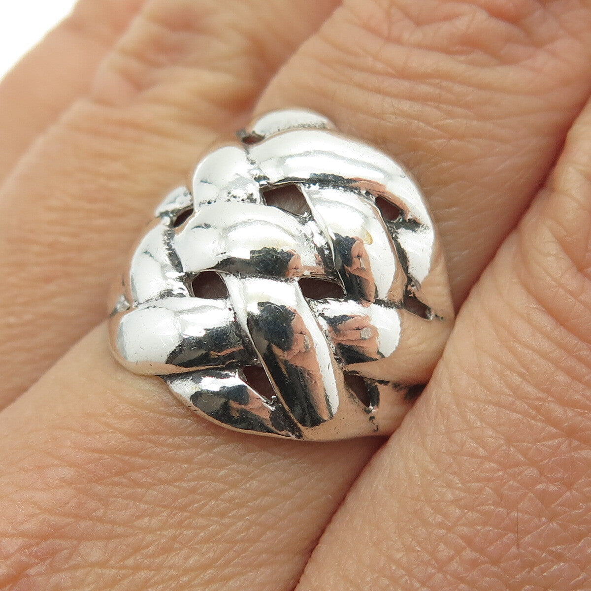 925 Sterling Silver Vintage Wicker Ring Size 8.75