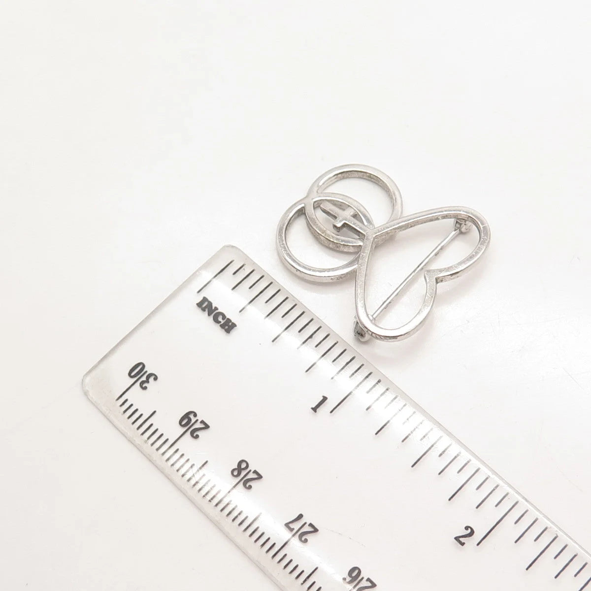 925 Sterling Silver Vintage Heart Cross Circles Pin Brooch