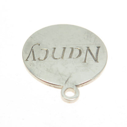 835 Silver Vintage Engraved "Nancy" Round Tag Charm Pendant