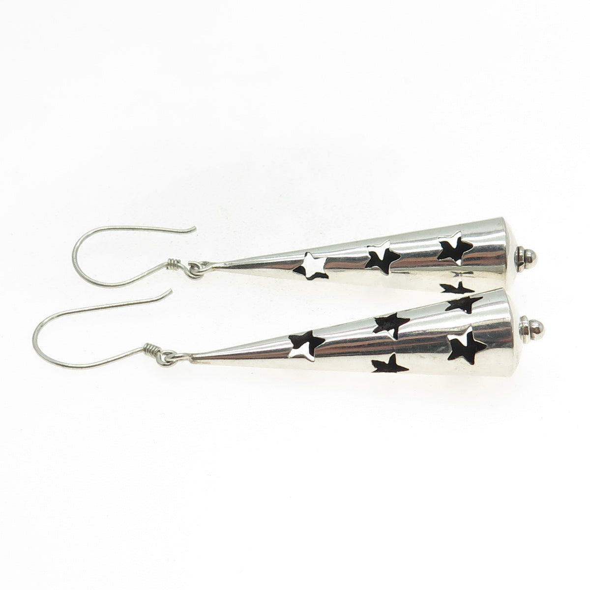 925 Sterling Silver Vintage Modernist Shadow Box Star Cone Dangle Earrings