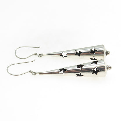 925 Sterling Silver Vintage Modernist Shadow Box Star Cone Dangle Earrings