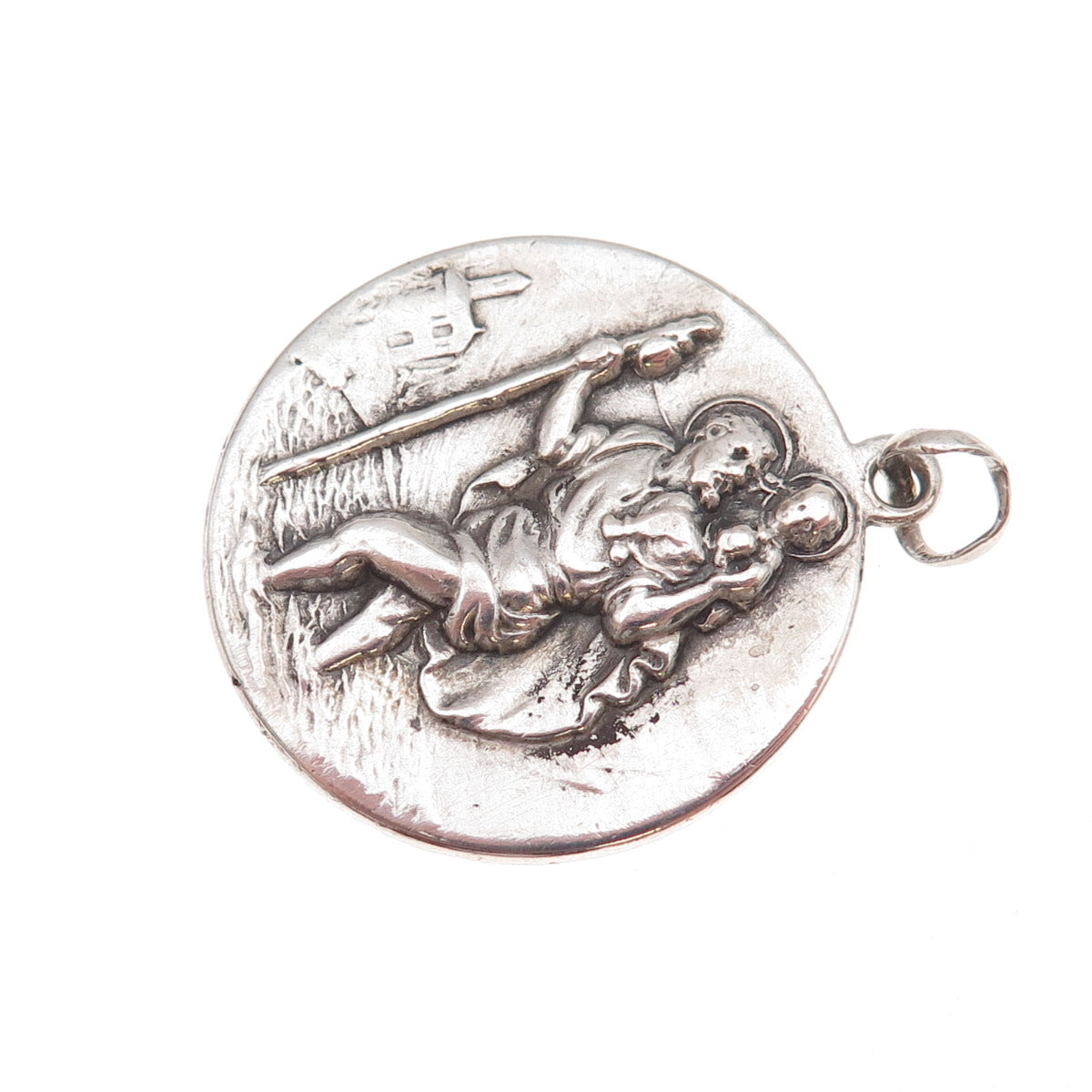 800 Silver Vintage Italy St. Christopher & Pope John XXIII Medal Pendant