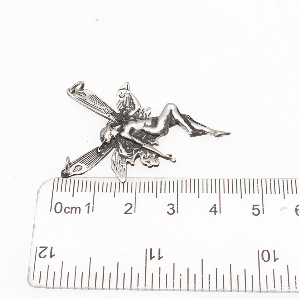 925 Sterling Silver Vintage Fairy Oxidized Centerpiece Charm Pendant