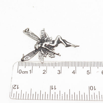 925 Sterling Silver Vintage Fairy Oxidized Centerpiece Charm Pendant