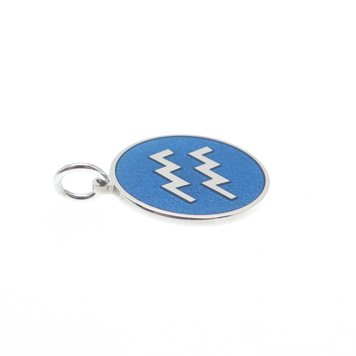 925 Sterling Silver Blue Enamel Aquarius Zodiac Sign Minimalist Charm Pendant