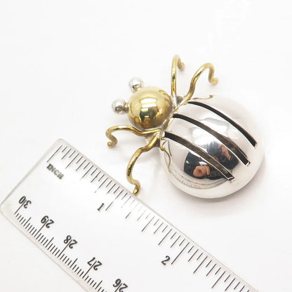 925 Sterling Silver 2-Tone Vintage Mexico Beatle Insect Pin Brooch