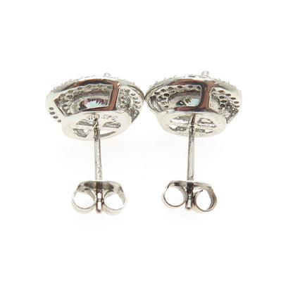 RIIF 925 Sterling Silver Real Round-Cut Mystic Topaz & C Z Stud Earrings