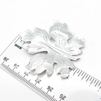BEAU 925 Sterling Silver Vintage Handmade Textured Leaf Pin Brooch