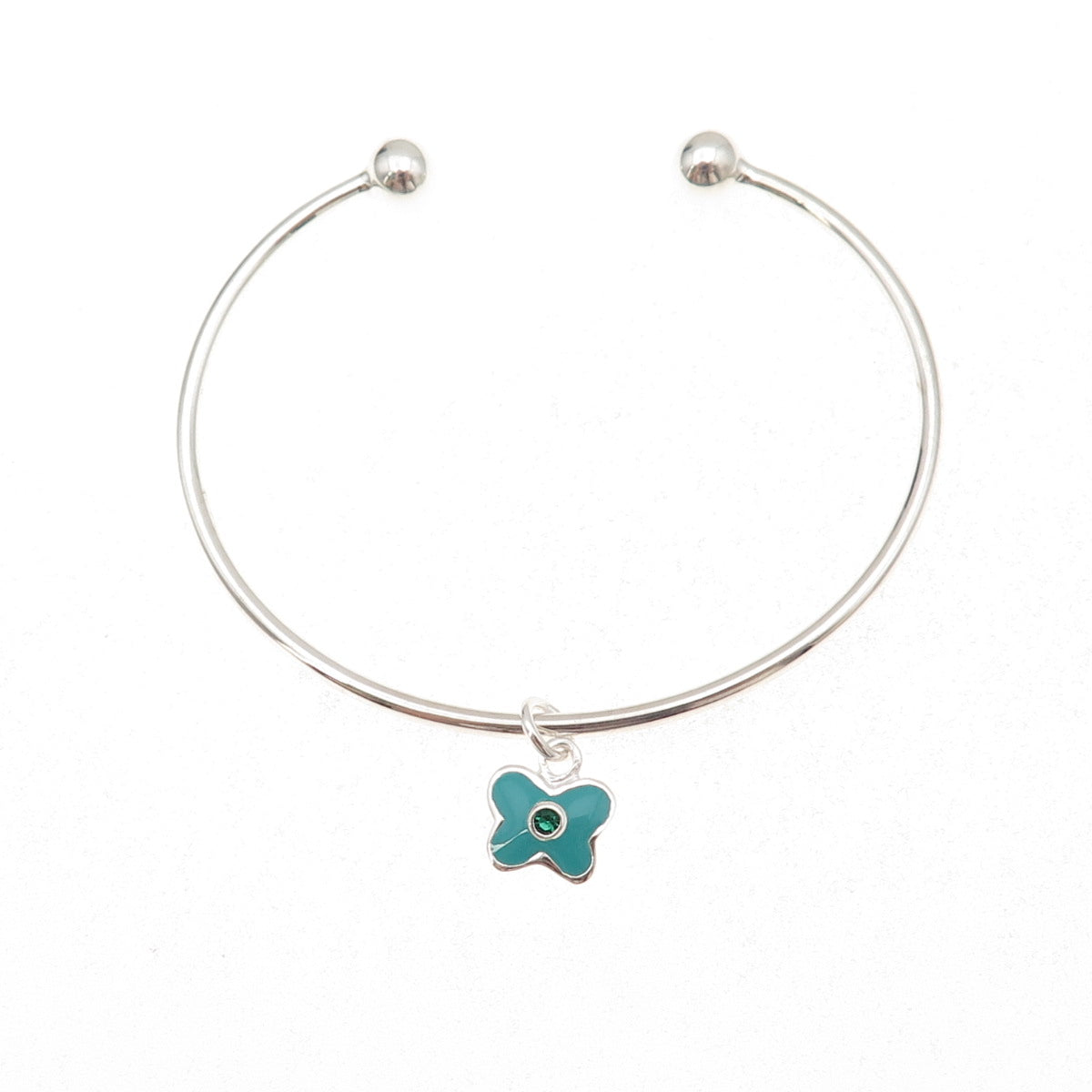 925 Sterling Silver Enamel Green Crystal Butterfly Adjustable Bracelet 5.75"