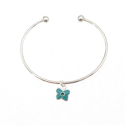 925 Sterling Silver Enamel Green Crystal Butterfly Adjustable Bracelet 5.75"