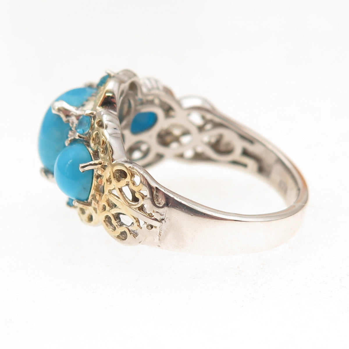 Chuck Clemency 925 Sterling Silver 2-Tone Real Turquoise Apatite Ring Size 8.25