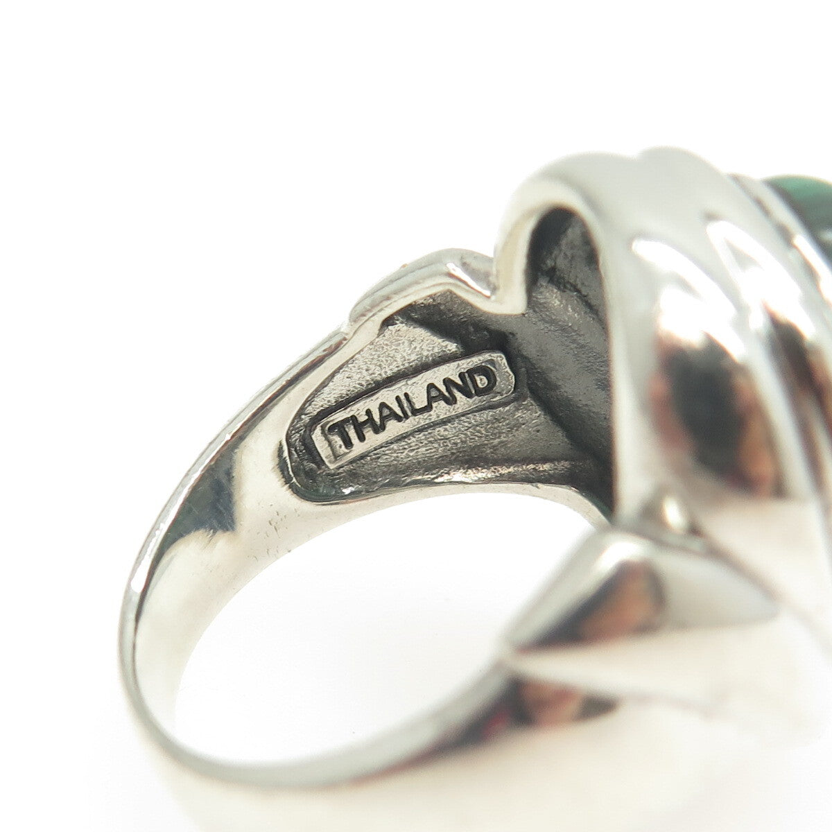 925 Sterling Silver Vintage Real Malachite Teardrop Ring Size 9.25