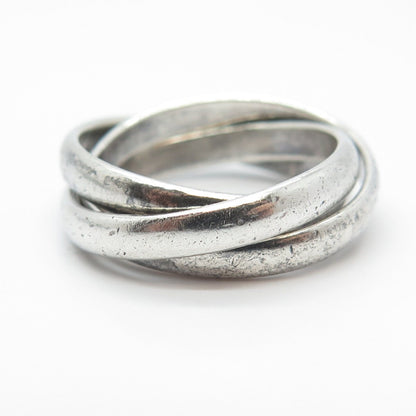 925 Sterling Silver Vintage Triple Interlocked Ring Size 6.25