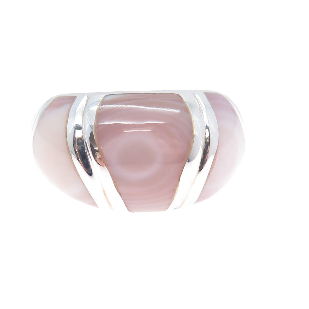 925 Sterling Silver Vintage Real MOP Modernist Dome Ring Size 7.25