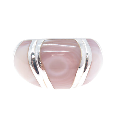 925 Sterling Silver Vintage Real MOP Modernist Dome Ring Size 7.25