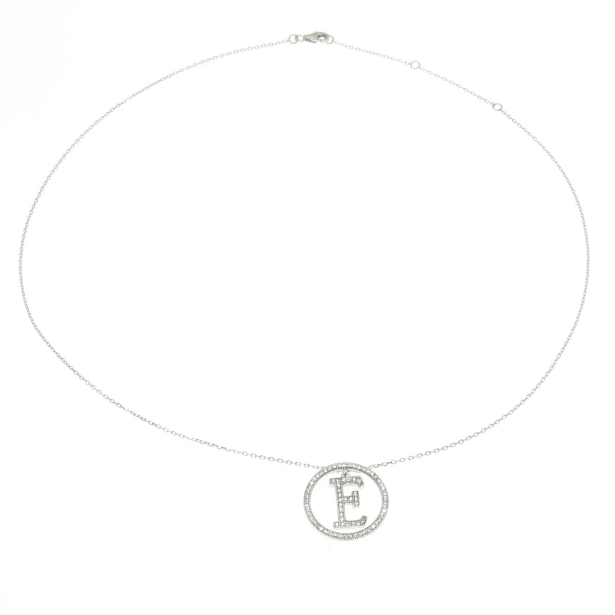 925 Sterling Silver Round-Cut C Z Letter "E" Initial Cable Chain Necklace 16-18"