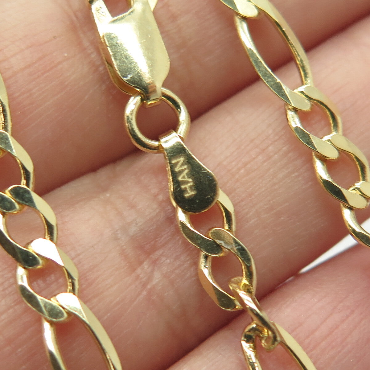 HAN 925 Sterling Silver Gold Plated Italy Figaro Chain Necklace 18"
