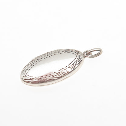 925 Sterling Silver Vintage Engraved Oval Locket Charm Pendant