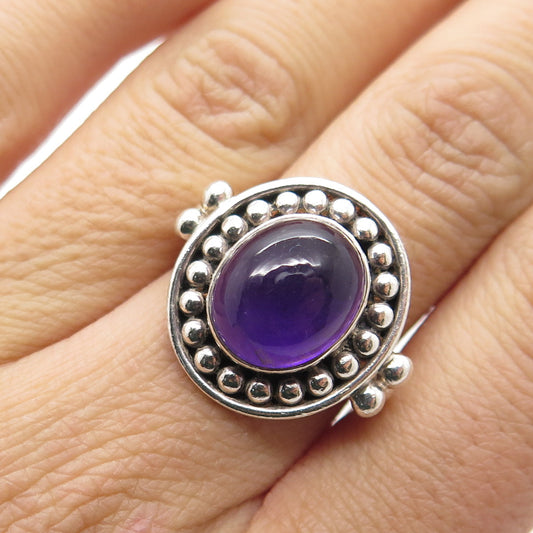 925 Sterling Silver Vintage Real Amethyst Beaded Ring Size 7.25