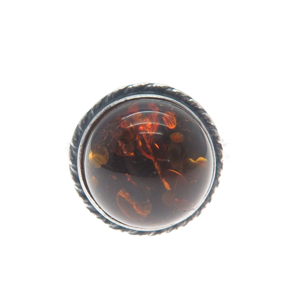 925 Sterling Silver Vintage Real Amber Modernist Oxidized Ring Size 6.5