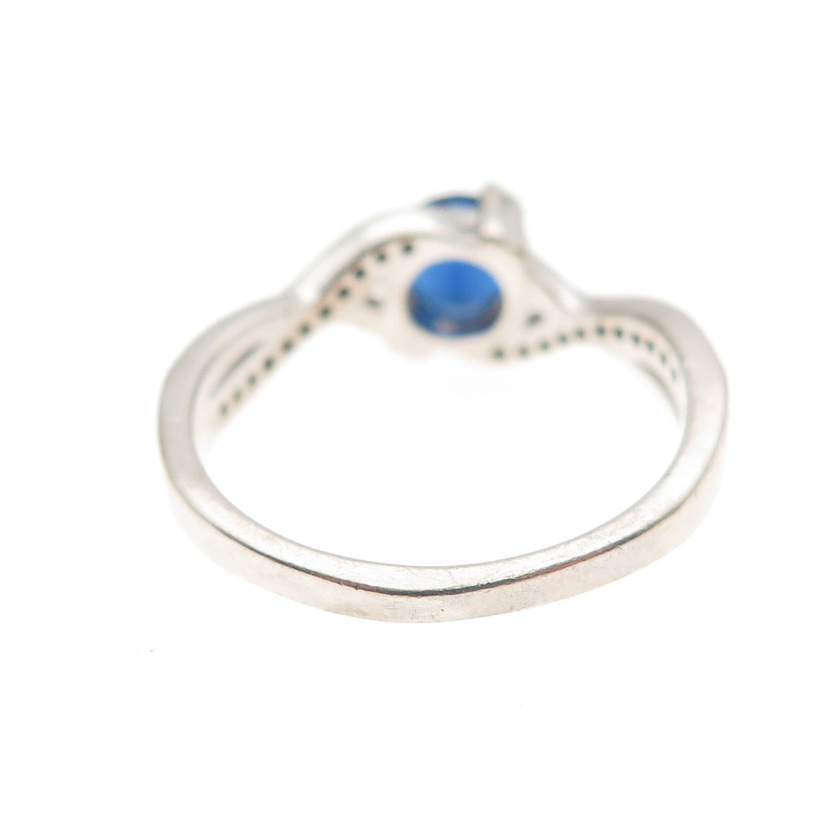 925 Sterling Silver Round-Cut Blue & White C Z Ring Size 7