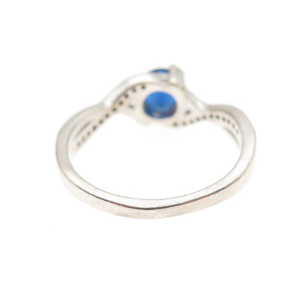 925 Sterling Silver Round-Cut Blue & White C Z Ring Size 7