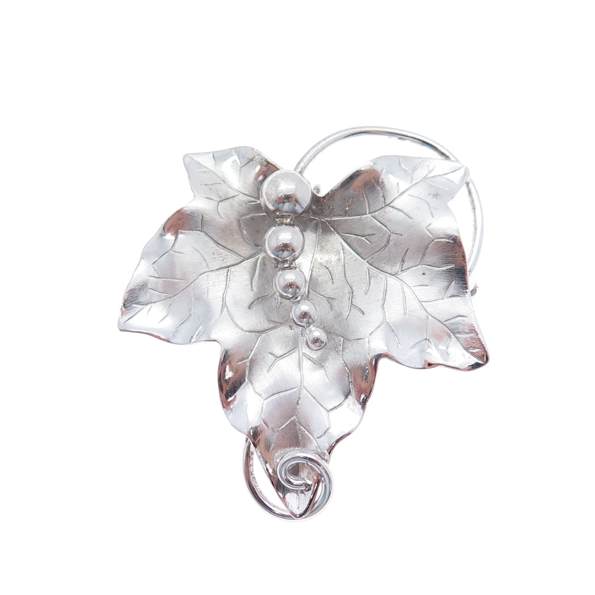 CARL ART 925 Sterling Silver Vintage Grape Leaf Modernist Pin Brooch / Pendant