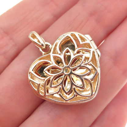 Ross Simons 925 Sterling Silver Gold Plated Floral Heart Locket Charm Pendant