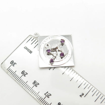 925 Sterling Silver Vintage Amethyst "Blessed Event" Stork Bird Pendant